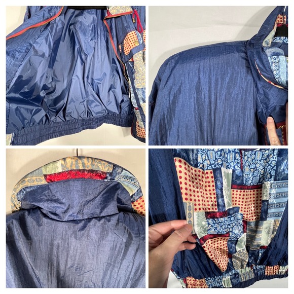Vtg 90s Y2K Floral Patchwork Tracksuit Sm Navy‎ Blue Windbreaker 2pc Set Whimsy - Picture 7 of 8